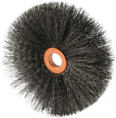 Weiler - 4" OD, 1/2" Arbor Hole, Crimped Steel Wheel Brush - 1/2" Face Width, 1-1/2" Trim Length, 0.006" Filament Diam, 20,000 RPM - Exact Tooling