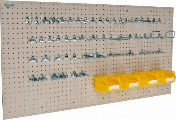 Triton - 48" Wide x 24" High Storage Peg Board, Hooks & Spacers - 2 Panels, 44 Hooks, Polypropylene Board, Steel Hooks, White - Exact Tooling