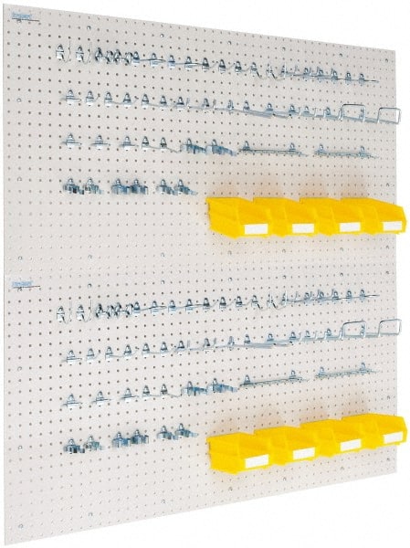 Triton - 48" Wide x 24" High Storage Peg Board, Hooks & Spacers - 4 Panels, 88 Hooks, Polypropylene Board, Steel Hooks, White - Exact Tooling