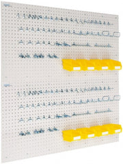 Triton - 48" Wide x 24" High Storage Peg Board, Hooks & Spacers - 4 Panels, 88 Hooks, Polypropylene Board, Steel Hooks, White - Exact Tooling