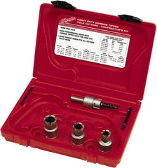Milwaukee Tool - 5 Piece, 11/16" to 15/16" Saw Diam, Contractor's Hole Saw Kit - Carbide-Tipped, Gulleted Edge, Pilot Drill Model No. 49-57-0035, 49-57-0038, Includes 3 Hole Saws - Exact Tooling