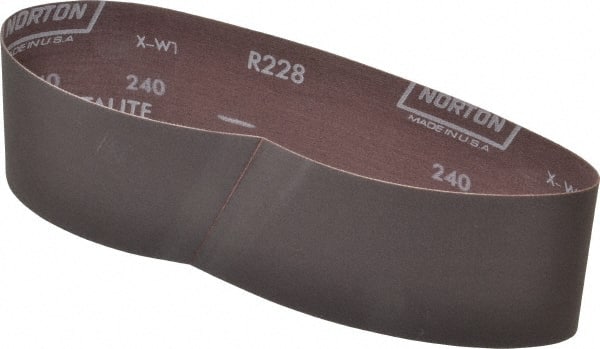 Norton - 3" Wide x 24" OAL, 240 Grit, Aluminum Oxide Abrasive Belt - Aluminum Oxide, Very Fine, Coated, Series R228 - Exact Tooling