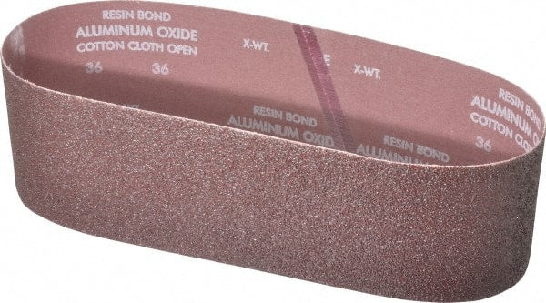 Norton - 4" Wide x 36" OAL, 36 Grit, Aluminum Oxide Abrasive Belt - Aluminum Oxide, Very Coarse, Coated, X Weighted Cloth Backing, Series R228 - Exact Tooling