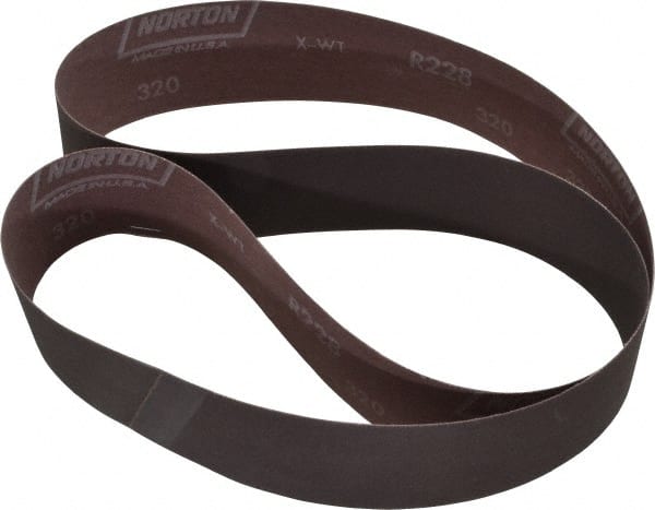 Norton - 2" Wide x 48" OAL, 320 Grit, Aluminum Oxide Abrasive Belt - Aluminum Oxide, Extra Fine, Coated, Series R228 - Exact Tooling