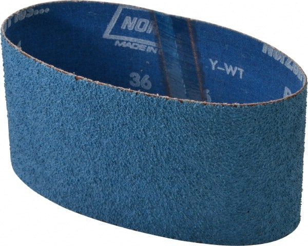 Norton - 3-1/2" Wide x 15-1/2" OAL, 36 Grit, Zirconia Alumina Abrasive Belt - Zirconia Alumina, Very Coarse, Coated, Y Weighted Cloth Backing, Series R824 - Exact Tooling