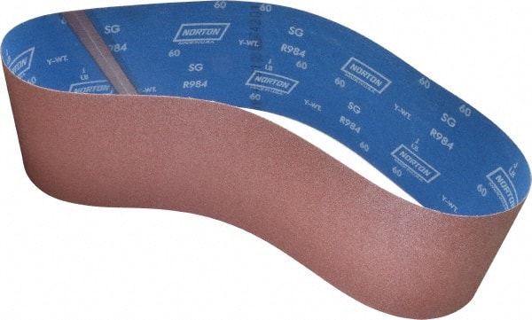 Norton - 6" Wide x 48" OAL, 60 Grit, Ceramic Abrasive Belt - Ceramic, Medium, Coated, Y Weighted Cloth Backing, Series R984 - Exact Tooling