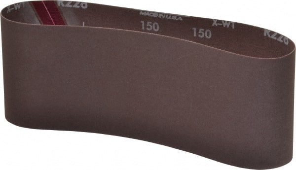 Norton - 4" Wide x 24" OAL, 150 Grit, Aluminum Oxide Abrasive Belt - Aluminum Oxide, Very Fine, Coated, Series R228 - Exact Tooling