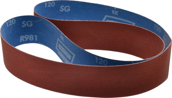 Norton - 2" Wide x 48" OAL, 120 Grit, Ceramic Abrasive Belt - Ceramic, Fine, Coated, Y Weighted Cloth Backing, Series R981 - Exact Tooling