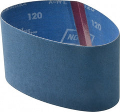 Norton - 3-1/2" Wide x 15-1/2" OAL, 120 Grit, Zirconia Alumina Abrasive Belt - Zirconia Alumina, Fine, Coated, Y Weighted Cloth Backing, Series R823 - Exact Tooling