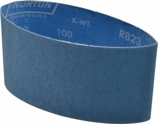 Norton - 3-1/2" Wide x 15-1/2" OAL, 100 Grit, Zirconia Alumina Abrasive Belt - Zirconia Alumina, Fine, Coated, X Weighted Cloth Backing, Series R823 - Exact Tooling