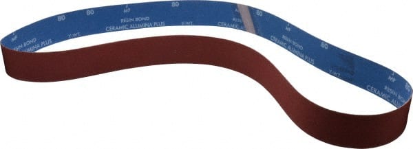 Norton - 2" Wide x 60" OAL, 80 Grit, Ceramic Abrasive Belt - Ceramic, Medium, Coated, Y Weighted Cloth Backing, Series R981 - Exact Tooling