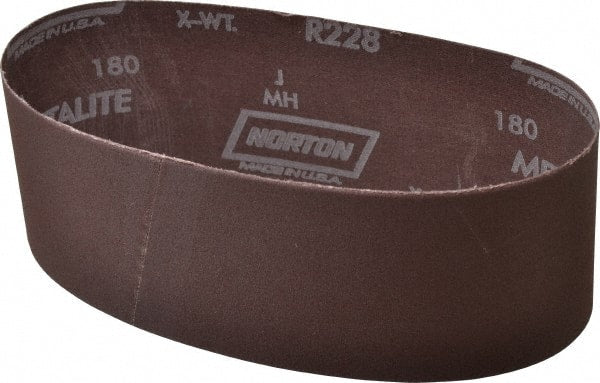 Norton - 3" Wide x 21" OAL, 180 Grit, Aluminum Oxide Abrasive Belt - Aluminum Oxide, Very Fine, Coated, Series R228 - Exact Tooling