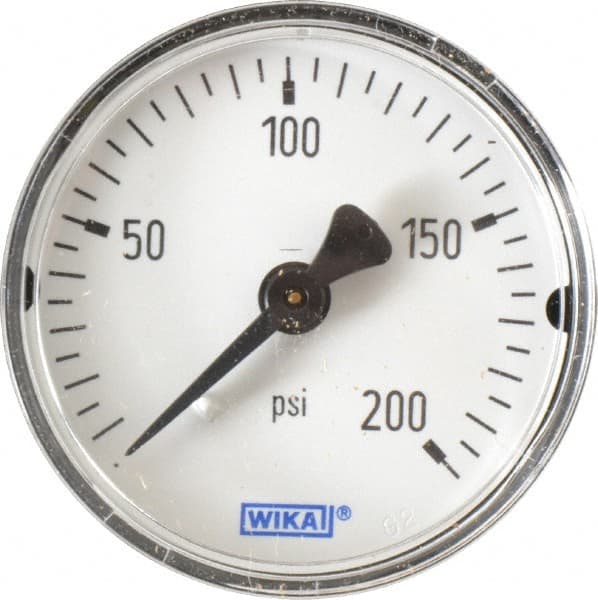 Wika - 2" Dial, 1/4 Thread, 0-200 Scale Range, Pressure Gauge - Center Back Connection Mount, Accurate to 3-2-3% of Scale - Exact Tooling