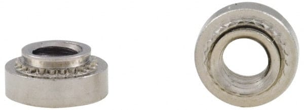 Electro Hardware - #8-32, 0.0909" Min Panel Thickness, Round Head, Clinch Captive Nut - 0.31" Head Diam, 0.213" Mounting Hole Diam, 0.09" Head Height, Passivated Stainless Steel - Exact Tooling