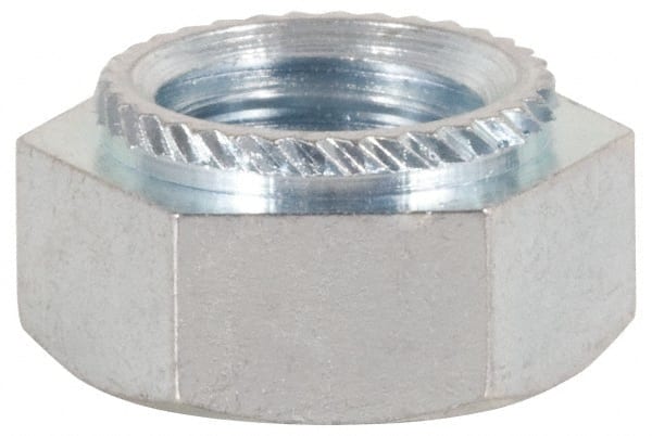 Electro Hardware - M5x0.80, 2mm Min Panel Thickness, Hex Head, Clinch Captive Nut - 8mm Head Diam, 6.5mm Mounting Hole Diam, 3.2mm Head Height, Passivated Stainless Steel - Exact Tooling