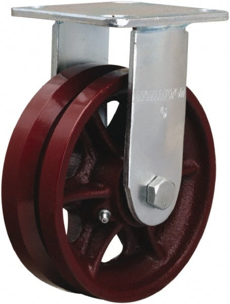 Hamilton - 6" Diam x 2" Wide, Iron Rigid Caster - 900 Lb Capacity, Top Plate Mount, 4-1/2" x 6-1/2" Plate, Straight Roller Bearing - Exact Tooling