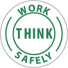 NMC - Work Think Safely, Hard Hat Label - Green on White, 2" Thick, For Accident Prevention - Exact Tooling