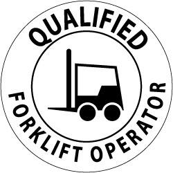 NMC - Qualified Forklift Operator, Hard Hat Label - Black on White, 2" Thick, For Certified Operator - Exact Tooling