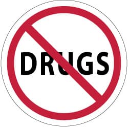 NMC - Drugs, Hard Hat Label - Red & Black on White, 2" Thick, For Accident Prevention - Exact Tooling