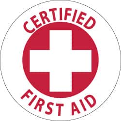 NMC - Certified First Aid, Hard Hat Label - Red on White, 2" Thick, For Accident Prevention - Exact Tooling