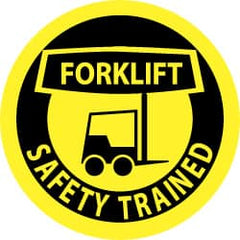 NMC - Forklift Safety Trained, Hard Hat Label - Black on Yellow, 2" Thick, For Accident Prevention - Exact Tooling