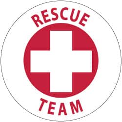 NMC - Rescue Team, Hard Hat Label - Red on White, 2" Thick, For Accident Prevention - Exact Tooling