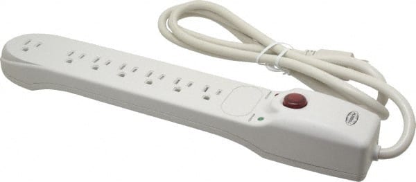 Hubbell Wiring Device-Kellems - 7 Outlets, 125 Volts, 15 Amps, 6' Cord, Power Outlet Strip - Free Hanging Mount, 5-15R NEMA Configuration - Exact Tooling