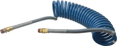 Parker - 3/8" ID, 1/2 x 1/2 Thread, 15' Long, Blue SAE J844 Type B Nylon Coiled & Self Storing Hose - 150 Max psi, Parker NTA Brass Fittings - Exact Tooling