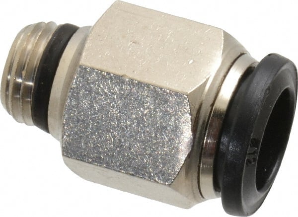 Alpha Technologies - 12mm Outside Diam, 1/4 Universal, Nickel Plated Brass Push-to-Connect Tube Male Connector - 250 Max psi, Tube to Universal Thread Connection, Buna O-Ring - Exact Tooling