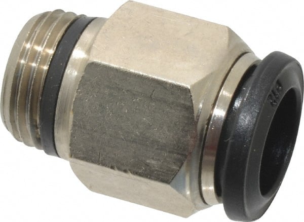 Alpha Technologies - 12mm Outside Diam, 3/8 Universal, Nickel Plated Brass Push-to-Connect Tube Male Connector - 250 Max psi, Tube to Universal Thread Connection, Buna O-Ring - Exact Tooling