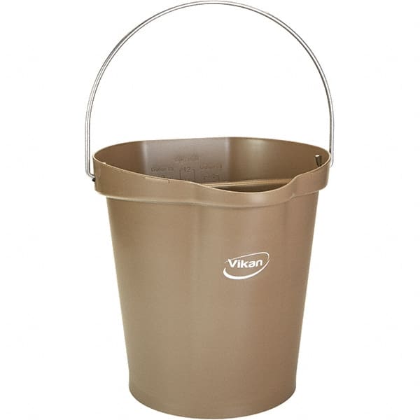 Vikan - 3 Gal, 12-1/2" High, Polypropylene Round Brown Single Pail with Pour Spout - Handle Included, 12.81" Top Diam - Exact Tooling