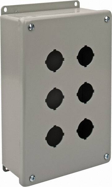 nVent Hoffman - 6 Hole, 1.2 Inch Hole Diameter, Steel Pushbutton Switch Enclosure - 10-1/2 Inch High x 6.47 Inch Wide x 3 Inch Deep, 12, 13 NEMA Rated - Exact Tooling