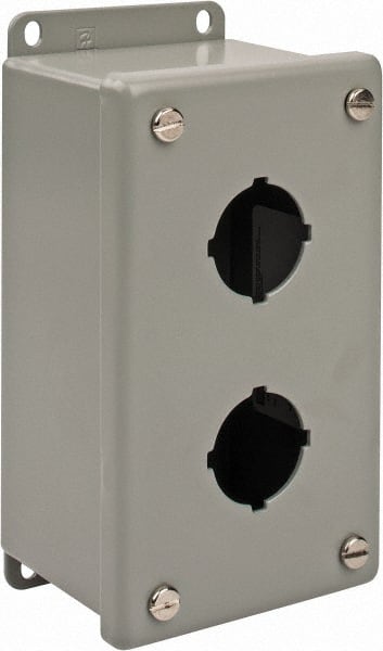 nVent Hoffman - 2 Hole, 1.2 Inch Hole Diameter, Steel Pushbutton Switch Enclosure - 6-3/4 Inch High x 3.47 Inch Wide x 2-3/4 Inch Deep, 12, 13 NEMA Rated - Exact Tooling