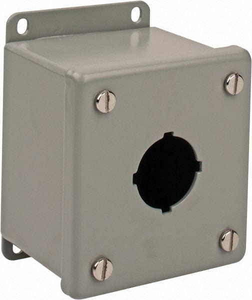 nVent Hoffman - 1 Hole, 1.2 Inch Hole Diameter, Steel Pushbutton Switch Enclosure - 4-1/2 Inch High x 3.47 Inch Wide x 2-3/4 Inch Deep, 12, 13 NEMA Rated - Exact Tooling