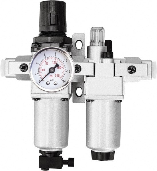 PRO-SOURCE - 3/4" NPT Port Heavy Duty 2 Piece Filter/Regulator-Lubricator FRL Unit - Aluminum Bowl, 123 SCFM, 215 Max psi, 14.5" High, Manual Drain - Exact Tooling