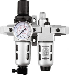 PRO-SOURCE - 3/4" NPT Port Heavy Duty 2 Piece Filter/Regulator-Lubricator FRL Unit - Polycarbonate Bowl, 123 SCFM, 145 Max psi, 14.6" High, Manual Drain - Exact Tooling