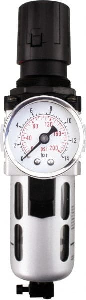 PRO-SOURCE - 1" NPT Port Heavy Duty 1 Piece Filter/Regulator FRL Unit - Polycarbonate Bowl, 193 SCFM, 145 Max psi, 14.6" High, Manual Drain - Exact Tooling