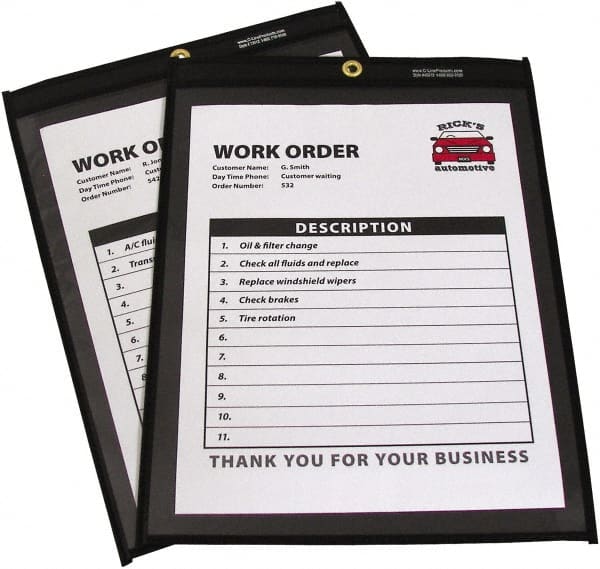 C-LINE - 25 Piece Clear Stitched Shop Ticket Holder - 12" High x 9" Wide - Exact Tooling