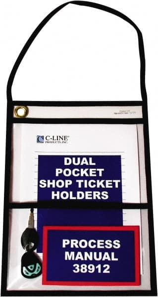 C-LINE - 15 Piece Clear Dual Pocket Stitched Hanging Shop Ticket Holder - 12" High x 9" Wide - Exact Tooling