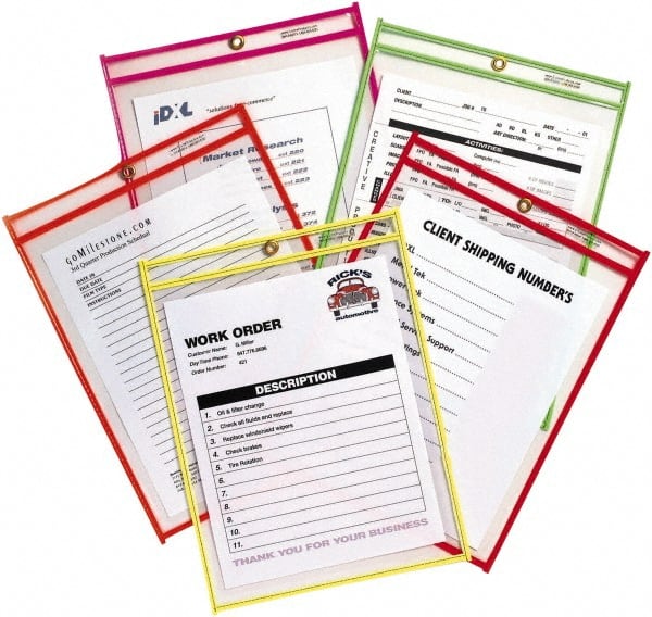 C-LINE - 10 Piece Neon Orange, Green, Red, Yellow & Pink Stitched Shop Ticket Holder - 12" High x 9" Wide - Exact Tooling