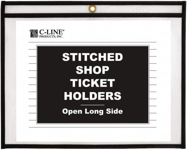 C-LINE - 25 Piece Clear Stitched Shop Ticket Holder-Open Long Side - 12" High x 9" Wide - Exact Tooling