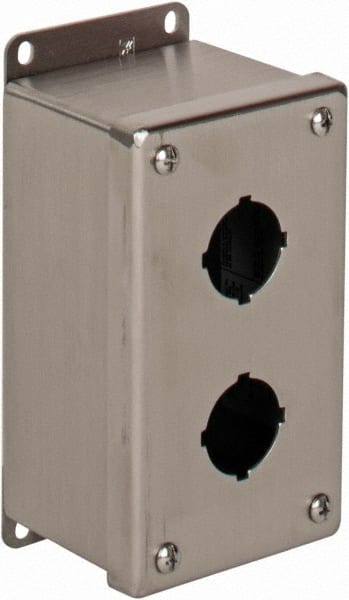 nVent Hoffman - 2 Hole, 1.2 Inch Hole Diameter, Stainless Steel Pushbutton Switch Enclosure - 6-3/4 Inch High x 3.47 Inch Wide x 2-3/4 Inch Deep, 12, 13, 4X NEMA Rated - Exact Tooling