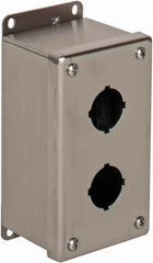 nVent Hoffman - 2 Hole, 1.2 Inch Hole Diameter, Stainless Steel Pushbutton Switch Enclosure - 6-3/4 Inch High x 3.47 Inch Wide x 2-3/4 Inch Deep, 12, 13, 4X NEMA Rated - Exact Tooling