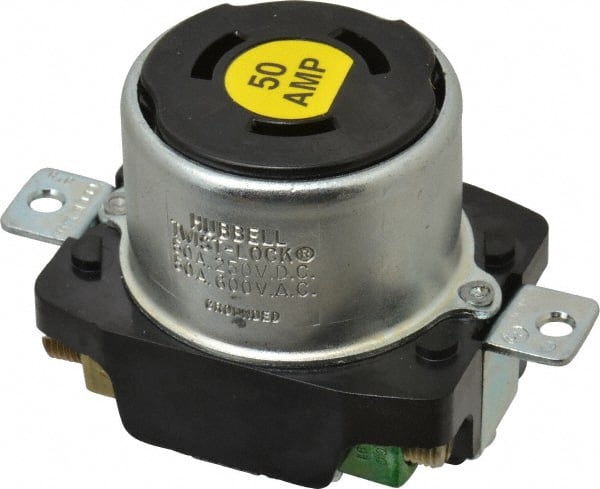 Hubbell Wiring Device-Kellems - 250 VDC, 600 VAC, 50 Amp, Self Grounding Receptacle - 3 Poles, 4 Wire, Female End, Black - Exact Tooling