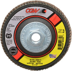 Camel Grinding Wheels - 80 Grit, 4-1/2" Disc Diam, 5/8-11 Center Hole, Type 29 Zirconia Alumina Flap Disc - 13,300 Max RPM, Poly Cotton Backing, Arbor Attaching System, Coated - Exact Tooling