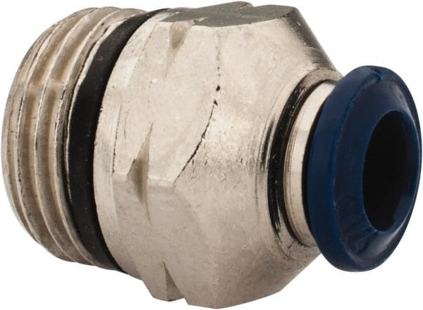 Alpha Technologies - 1/4" Outside Diam, 3/8 Universal Thread, Nickel Plated Brass Push-to-Connect Male Connector - 250 Max psi, Tube to Universal Thread Connection, Buna O-Ring - Exact Tooling