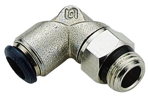 Alpha Technologies - 5/32" Outside Diam, 1/4 Universal Thread, Nickel Plated Brass Push-to-Connect Male Swivel Elbow - 250 Max psi, Tube to Universal Thread Connection, Buna O-Ring - Exact Tooling