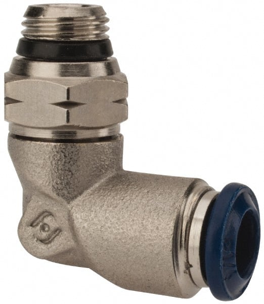 Alpha Technologies - 1/4" Outside Diam, 1/8 Universal Thread, Nickel Plated Brass Push-to-Connect Male Swivel Elbow - 250 Max psi, Tube to Universal Thread Connection, Buna O-Ring - Exact Tooling