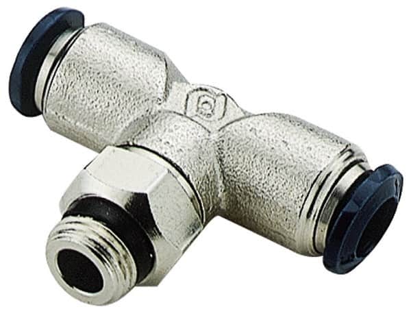 Alpha Technologies - 5/32" Outside Diam, 1/4 Universal Thread, Nickel Plated Brass Push-to-Connect Male Swivel Branch Tee - 250 Max psi, Tube to Universal Thread Connection, Buna O-Ring - Exact Tooling