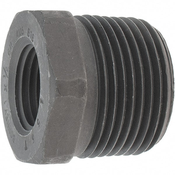 Made in USA - Size 1 x 1/2", Class 3,000, Forged Carbon Steel Black Pipe Hex Bushing - 3,000 psi, Threaded End Connection - Exact Tooling